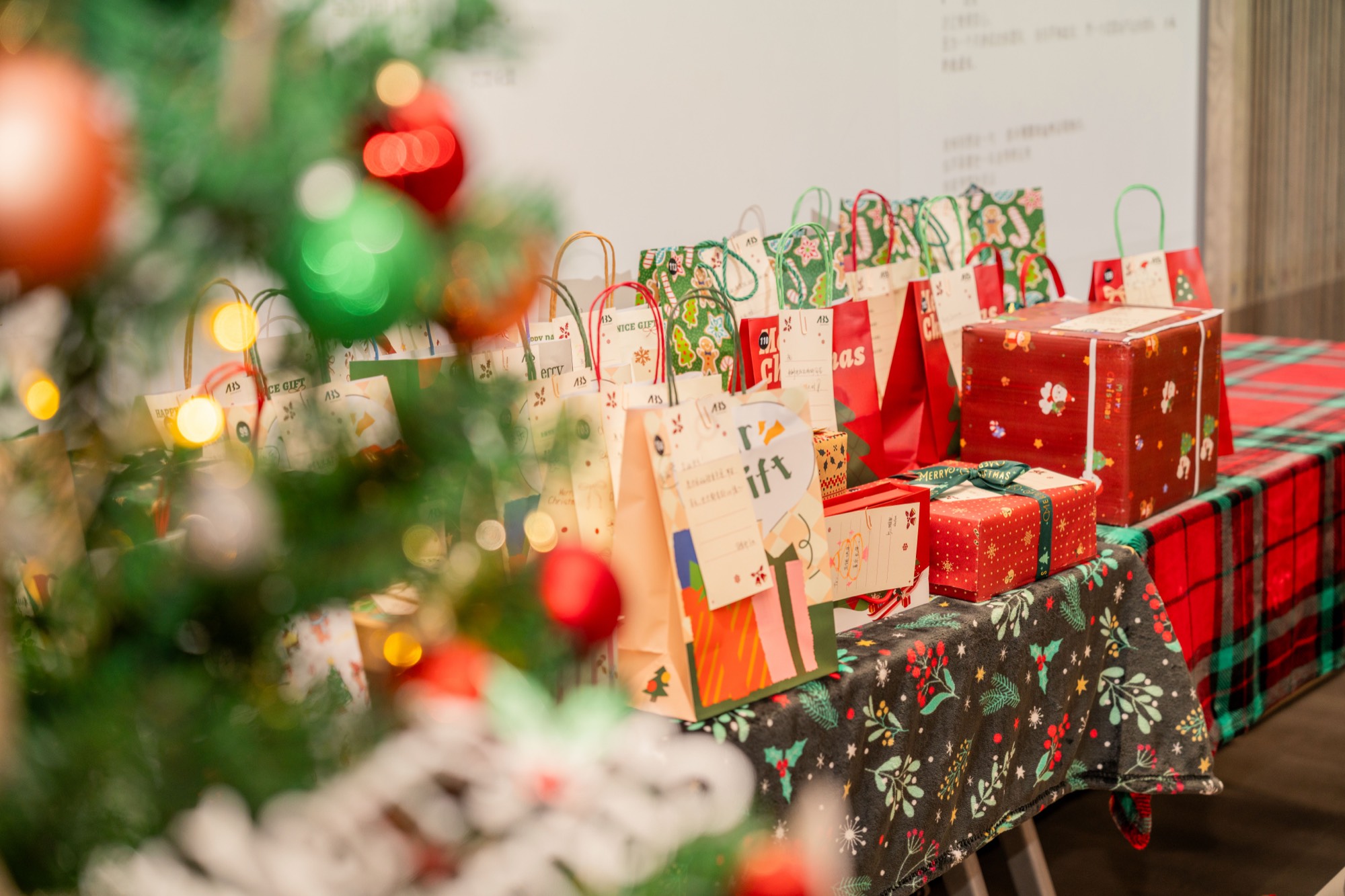 Wrapped gifts at the year-end gathering