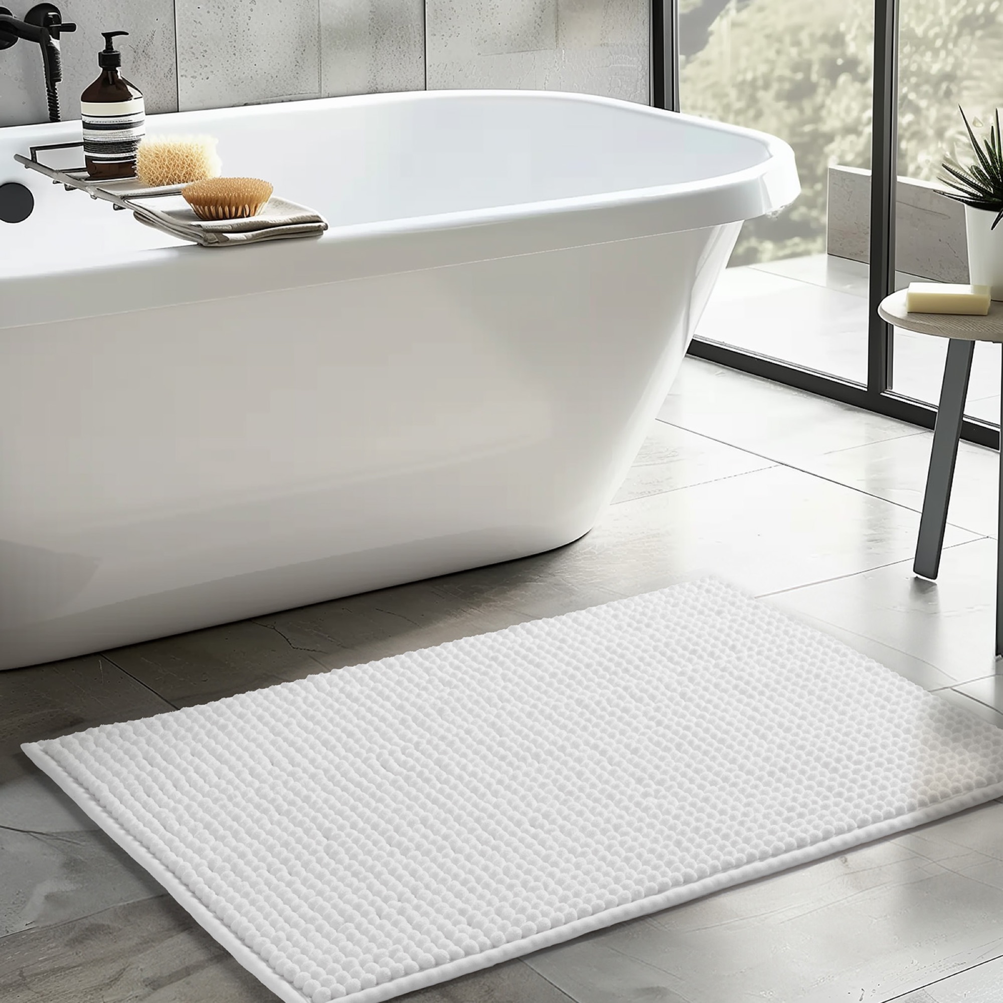 White popcorn-chenille bath mat by ABS International