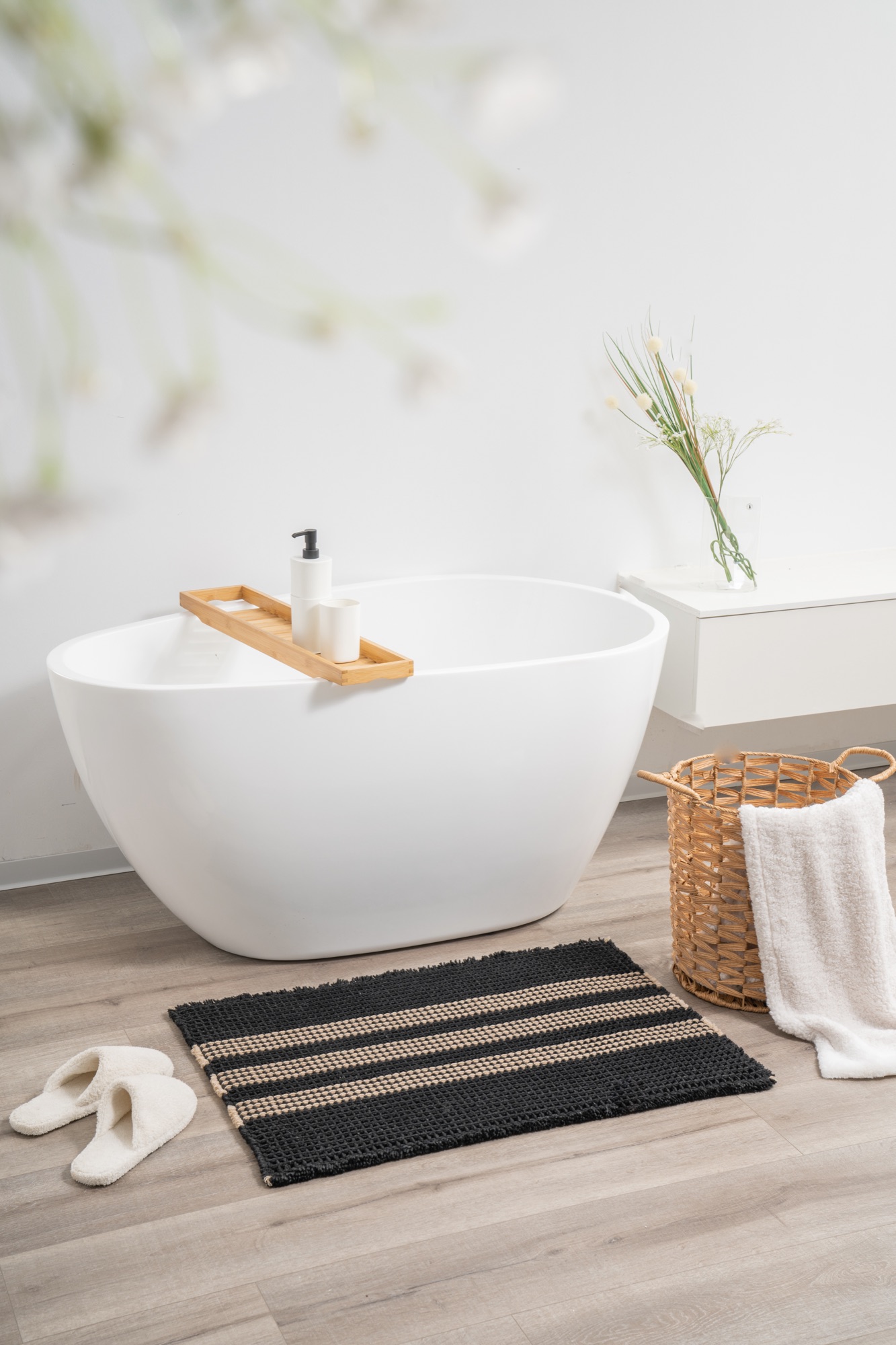 Black and tan striped bath mat by ABS International