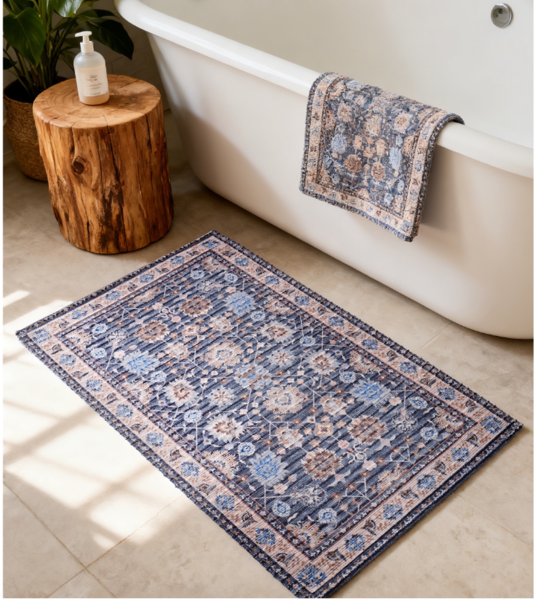 Navy Persian-print bath mat by ABS International
