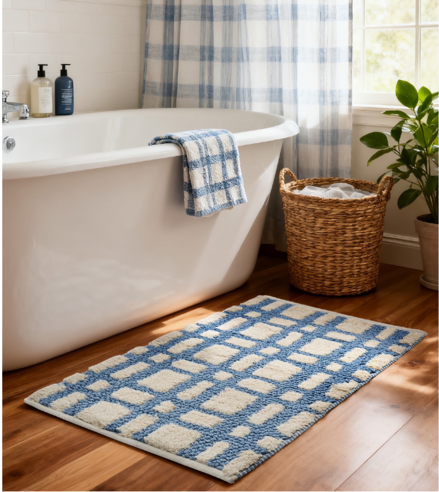 Blue gingham bath mat by ABS International