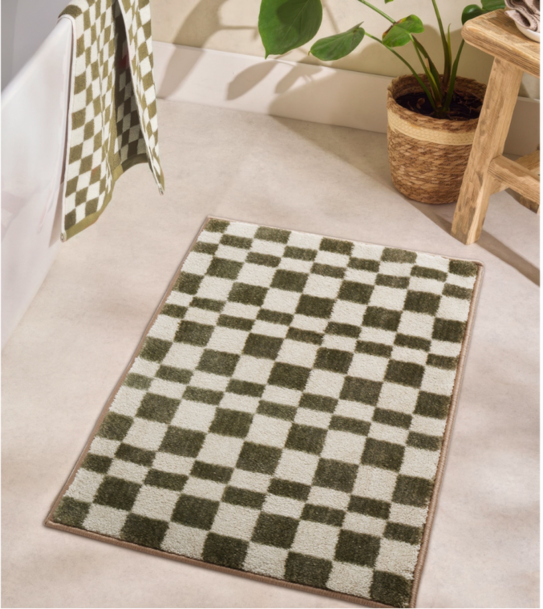 Olive checkerboard bath mat by ABS International