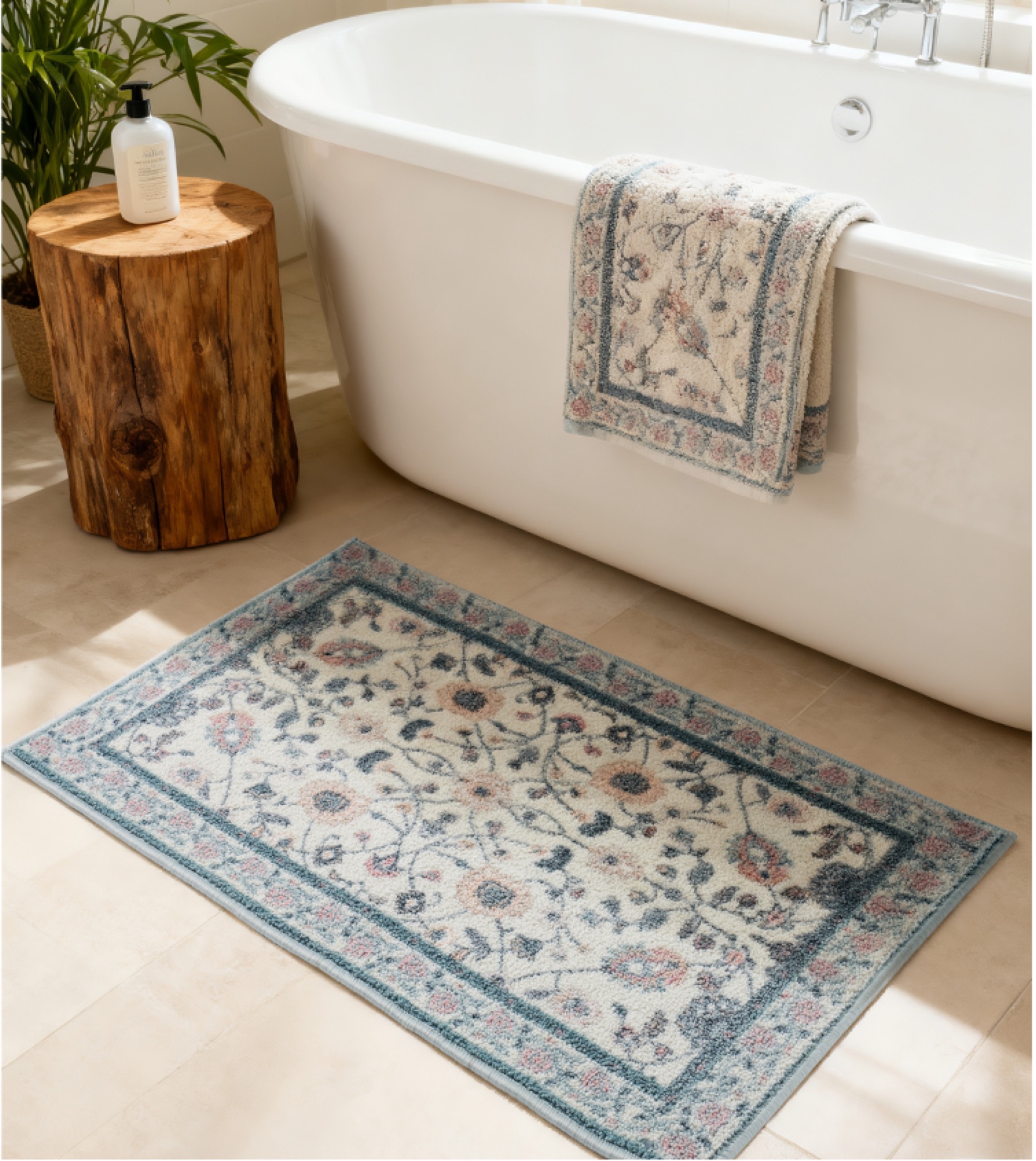 Blue floral Persian bath mat by ABS International