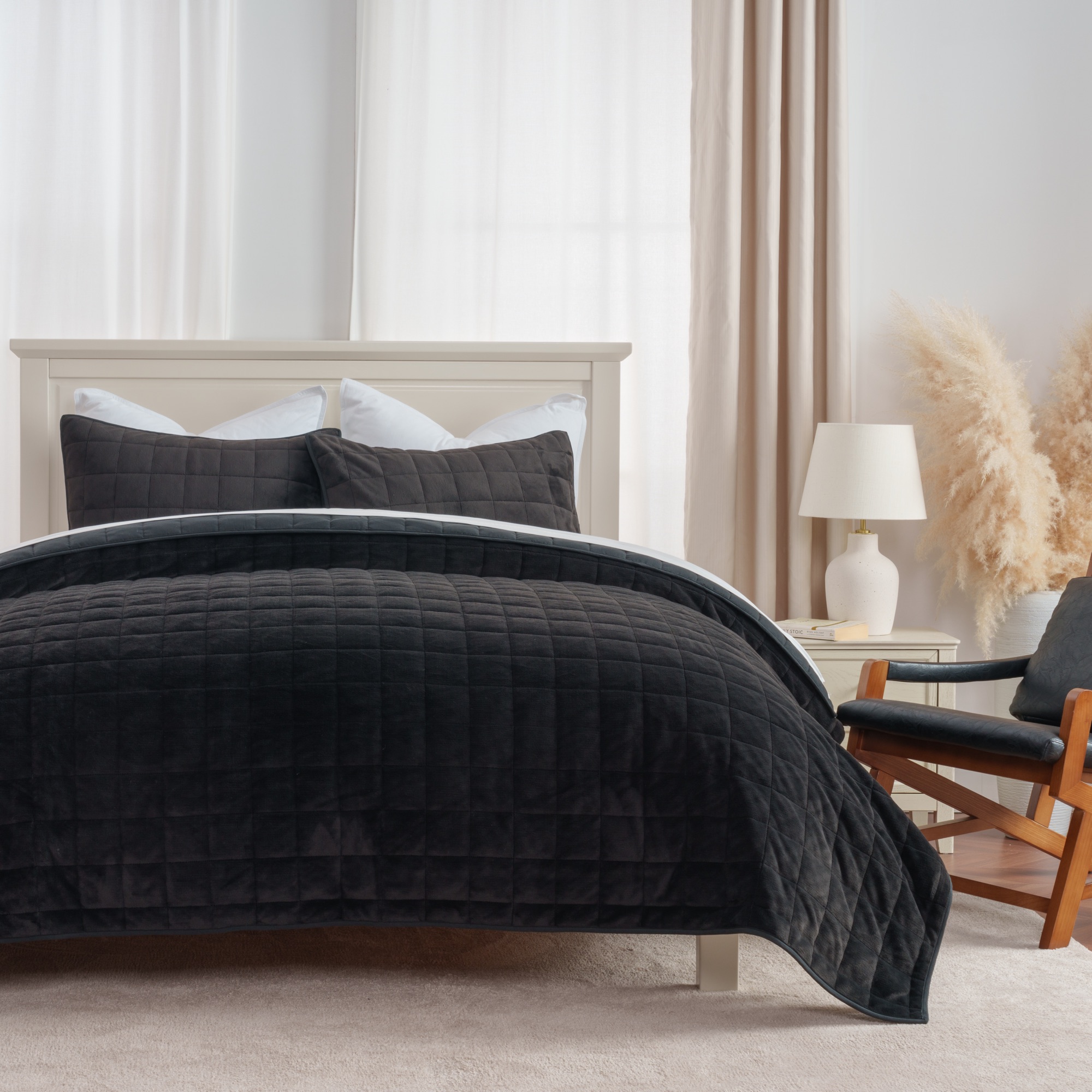 Charcoal velvet box-quilt bedding by ABS International
