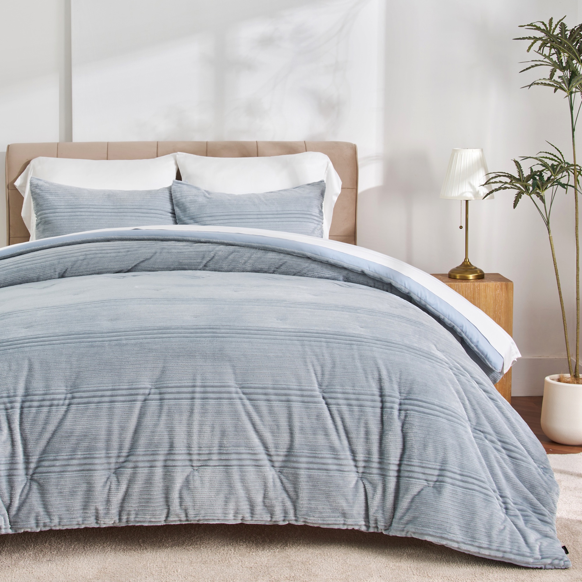 Blue-grey channel velvet comforter by ABS International