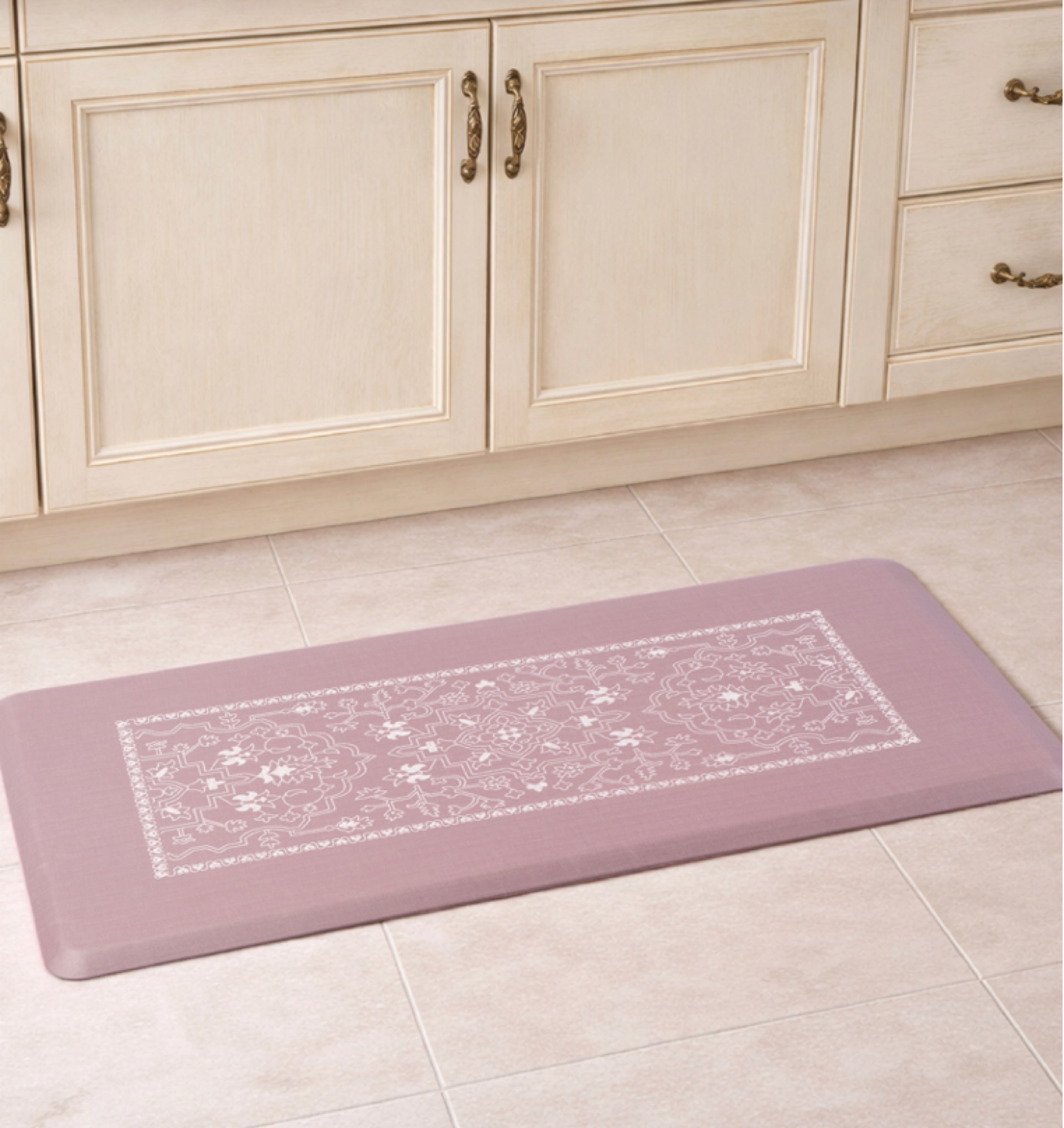 Mauve floral-border kitchen mat by ABS International