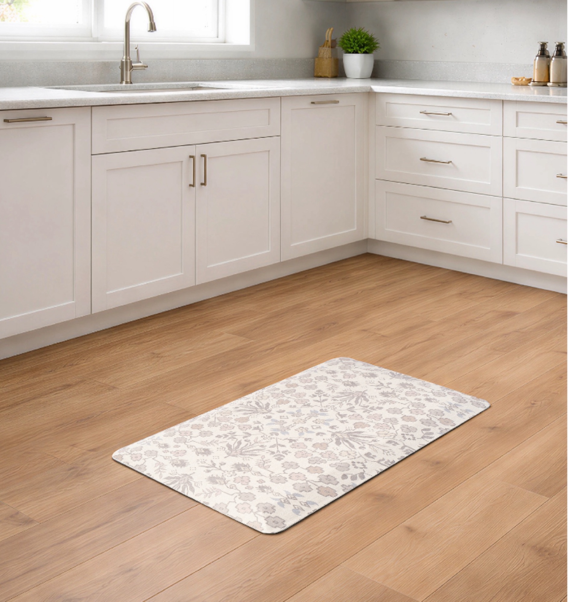 Grey floral kitchen mat by ABS International