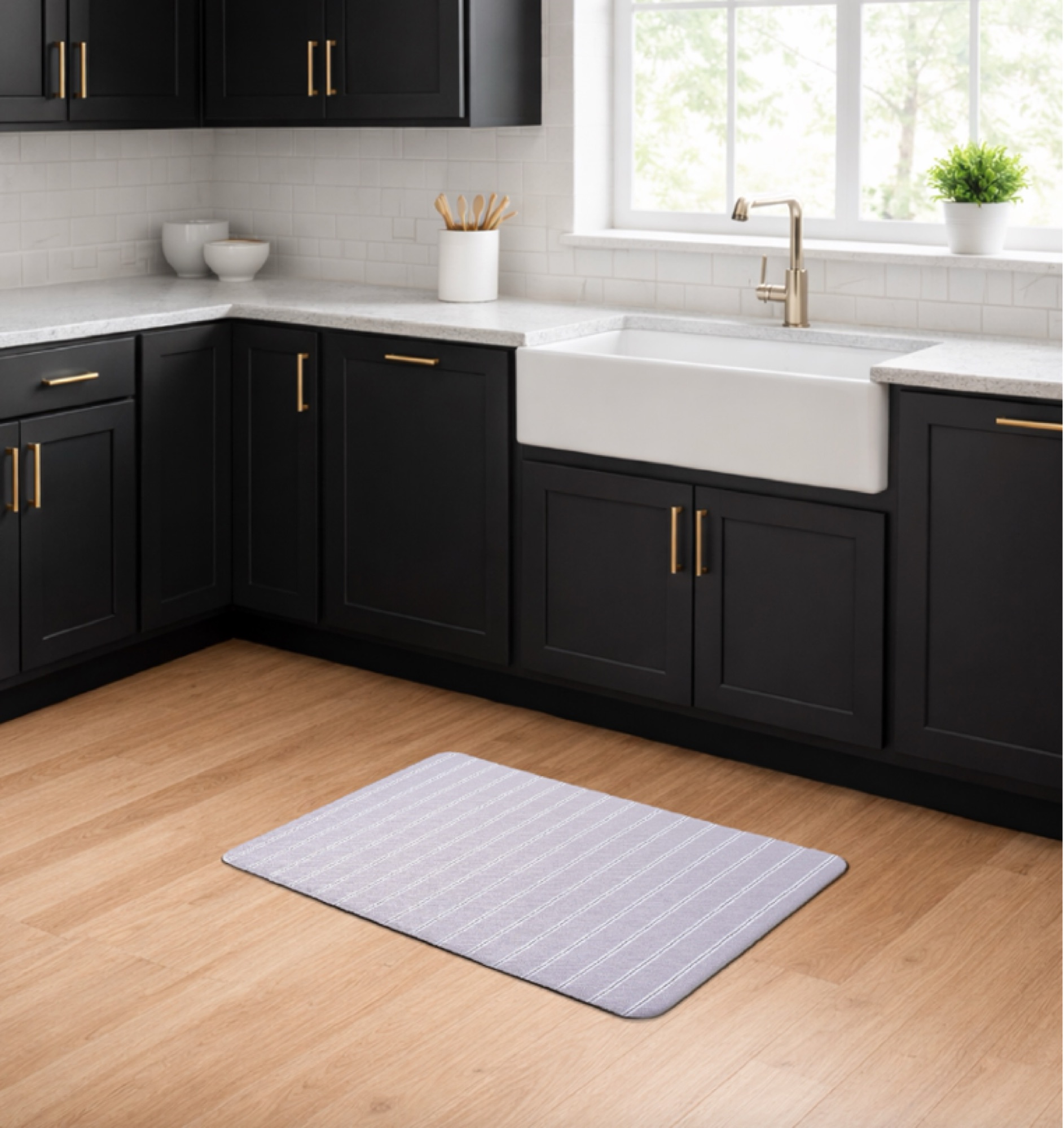 Grey pinstripe kitchen mat by ABS International