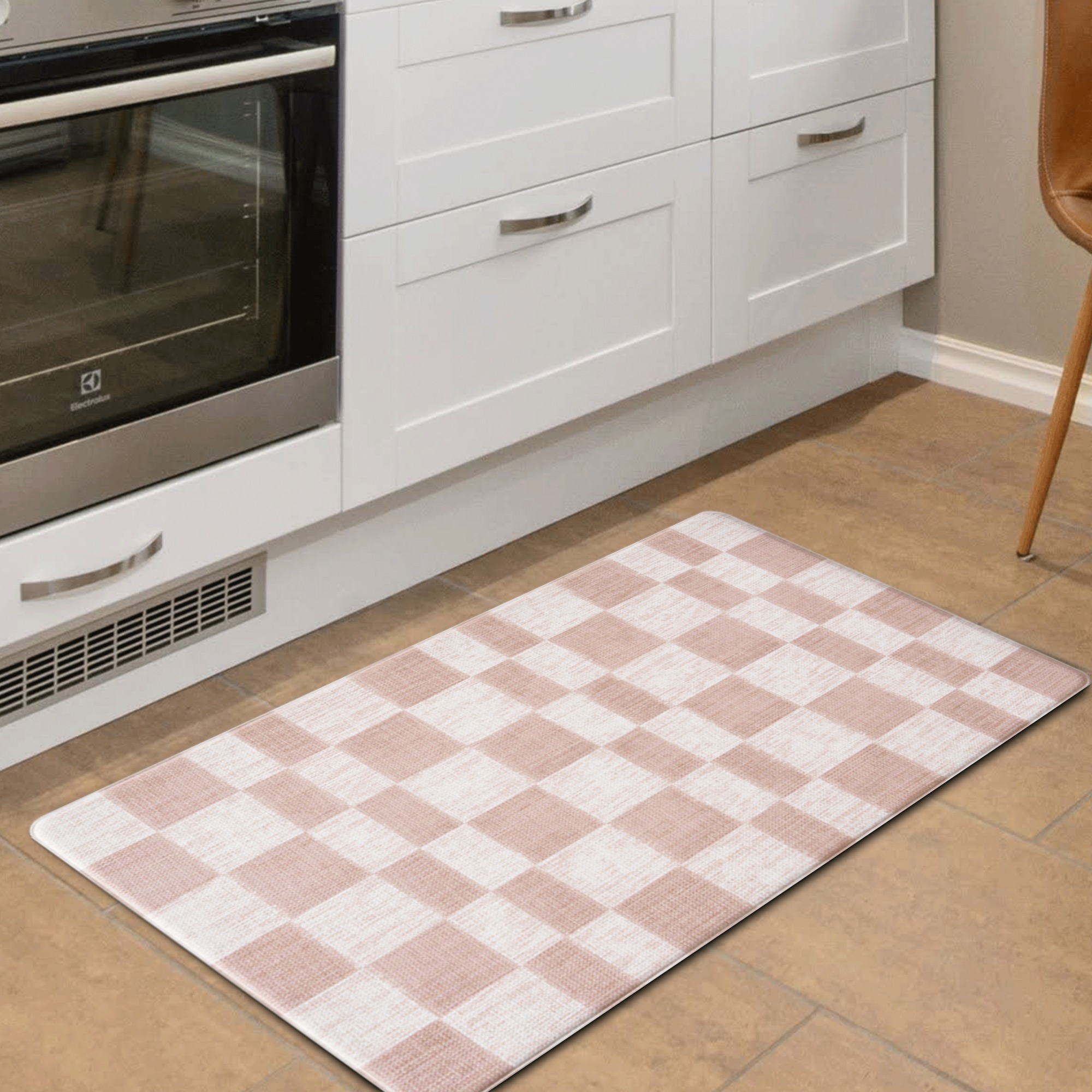 Blush checkerboard kitchen mat by ABS International